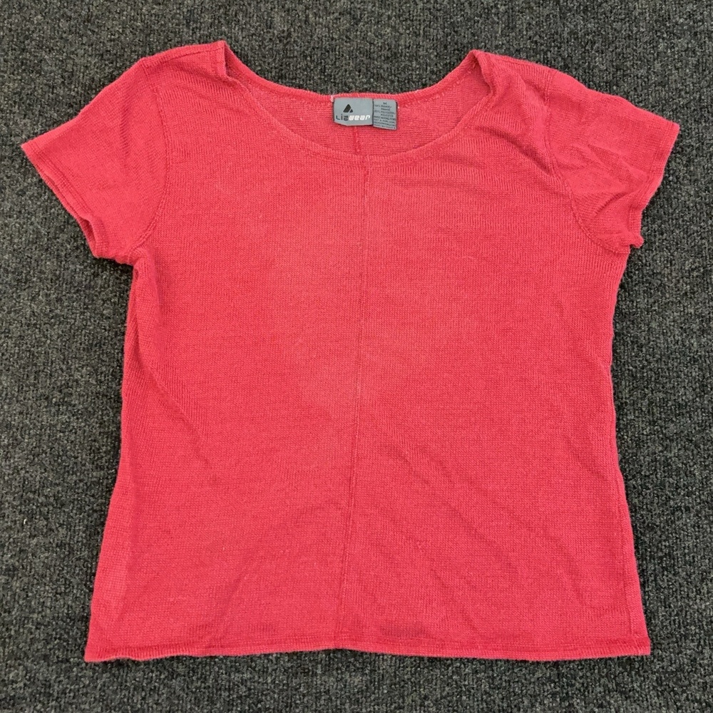 Lizwear Shirt Womens M Pink Knit Scoop Neck Short Sleeve T Shirt Top Casual